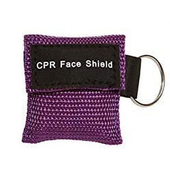 50pc CPR Mask Keychain Emergency Kit CPR Face Shields for First Aid AED Training Child and Adult CPR Pocket Mask Breathing Barrier Bulk (Purple)