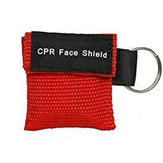 50pc CPR Mask Keychain Emergency Kit CPR Face Shields for First Aid AED Training Child and Adult CPR Pocket Mask Breathing Barrier Bulk (Red)