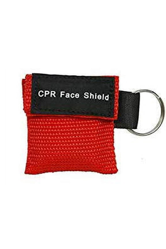 50pc CPR Mask Keychain Emergency Kit CPR Face Shields for First Aid AED Training Child and Adult CPR Pocket Mask Breathing Barrier Bulk (Red)