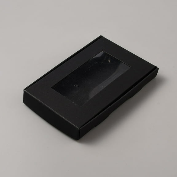 50pc Cardboard Paper Mailer Boxes with Visible Windows Rectangle Black 13.65x8.7x1.85cm