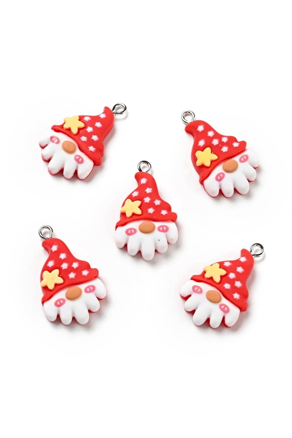 50pc Christmas Opaque Resin Pendants with Platinum Tone Iron Loops Gnome with Hat Charm Red 31x18x6mm Hole: 2x2.5mm