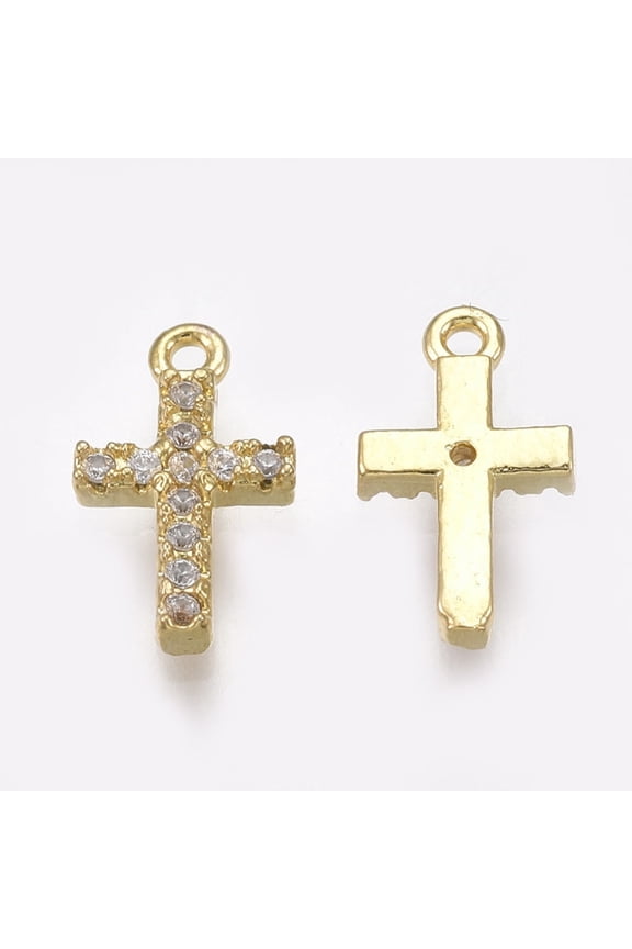 50pc Cubic Zirconia Tiny Charms with Brass Findings Clear Real 18K Gold Plated 11x6.5x2mm Hole: 0.8mm