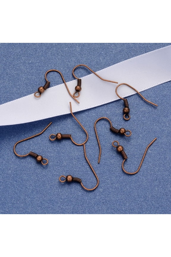 50pc Earring Jewelry Findings Red Copper Iron Earring Hooks with Horizontal Loop Nickel Free 17~19x18mm Hole: 2mm Pin: 0.6mm