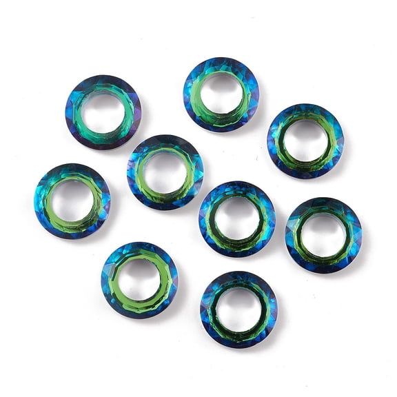 50pc Electroplate Glass Linking Rings Cosmic Ring Ring Faceted Back Plated Round Ring Green 20x5~5.5mm Inner Diameter: 11mm