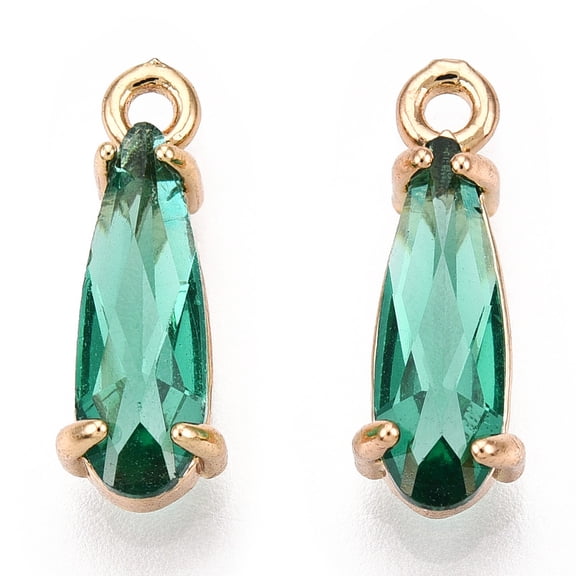 50pc Faceted Glass Pendants with Golden Tone Brass Open Back Settings Teardrop Medium Aquamarine 14.5x4.5x4mm Hole: 1.2mm