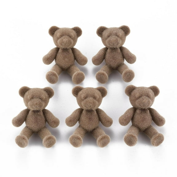 50pc Flocky Acrylic Shank Buttons Bear Camel 38~39x29.5x15mm Hole: 3mm