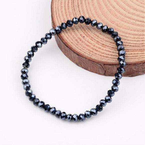 50pc Glass Beaded Stretch Bracelets Black 46mm