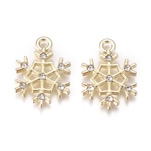 50pc Golden Plated Alloy Pendants with Crystal Rhinestone Snowflake for Christmas Crystal 21.3x15.5x2mm Hole: 2.2mm Mixed Color