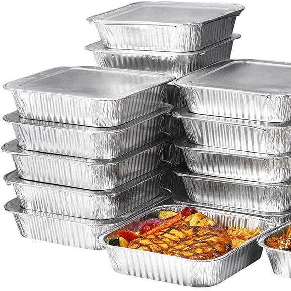 50pc Half-Size 9" x 13" Aluminum Deep Disposable Pans with Lids Regular Weight