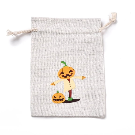 Cotton Cloth Storage Pouches Rectangle Drawstring Bags for Candy Gift Bags Pumpkin Pattern 13.8x10x0.1cm