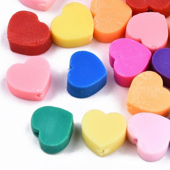 50pc Handmade Polymer Clay Beads Heart Mixed Color 10x10x5mm Hole: 2mm