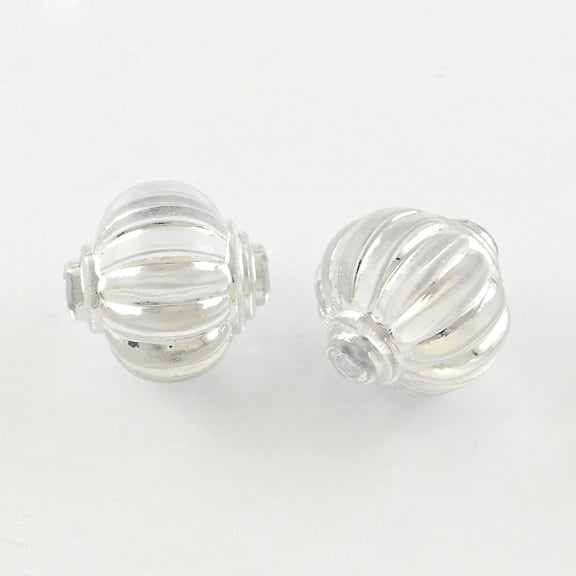 50pc Lantern Plating Transparent Acrylic Beads Silver Metal Enlaced Clear 14mm Hole: 2mm
