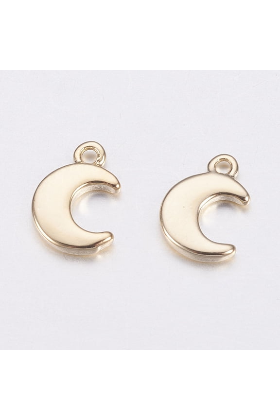 50pc Long-Lasting Plated Brass Charms Moon Nickel Free Real 18K Gold Plated 7.5x5x1mm Hole: 1mm
