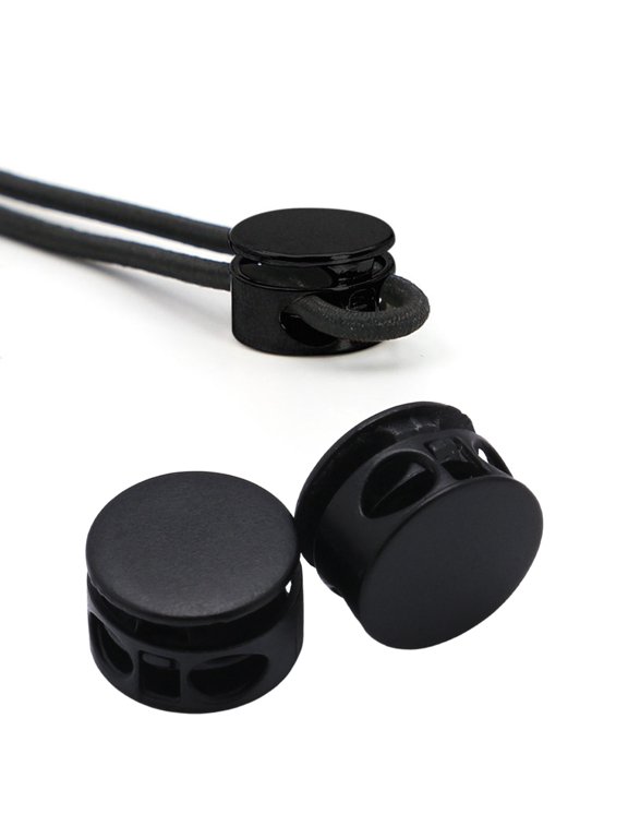 50pc Metal Locks Double Hole Drawstring Spring Stopper Fasteners, Round Slider Toggles End Fittings for Hoodies, Jackets, Backpacks, Bungee Cords, Adjustable Cord Locks for DIY & Clothing, Black