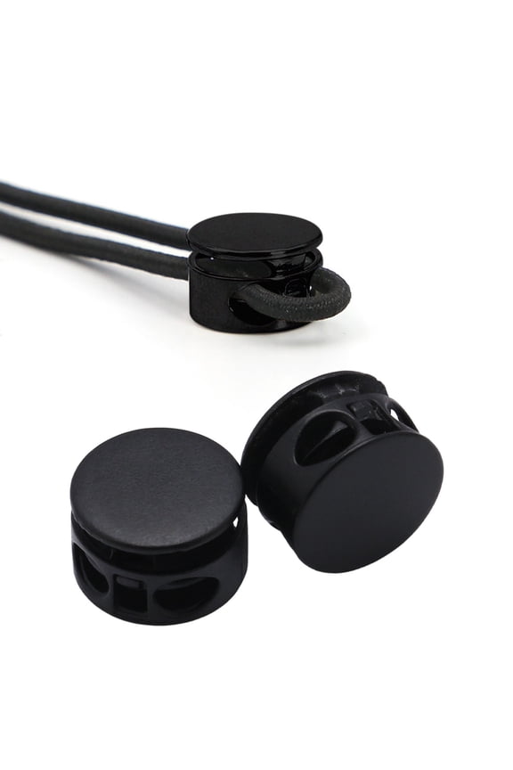 50pc Metal Locks Double Hole Drawstring Spring Stopper Fasteners, Round Slider Toggles End Fittings for Hoodies, Jackets, Backpacks, Bungee Cords, Adjustable Cord Locks for DIY & Clothing, Black