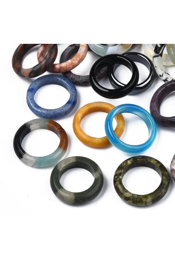 50pc Natural & Synthetic Mixed Stone Plain Band Ring for Women US Size 5 1/2(16.1mm)~US Size 8 3/4(18.7mm)