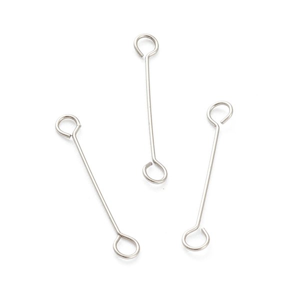 50pc Non-Tarnish 316 Surgical Stainless Steel Eye Pins Double Sided Eye Pins Stainless Steel Color 15x2.5x0.4mm Hole: 1.5mm