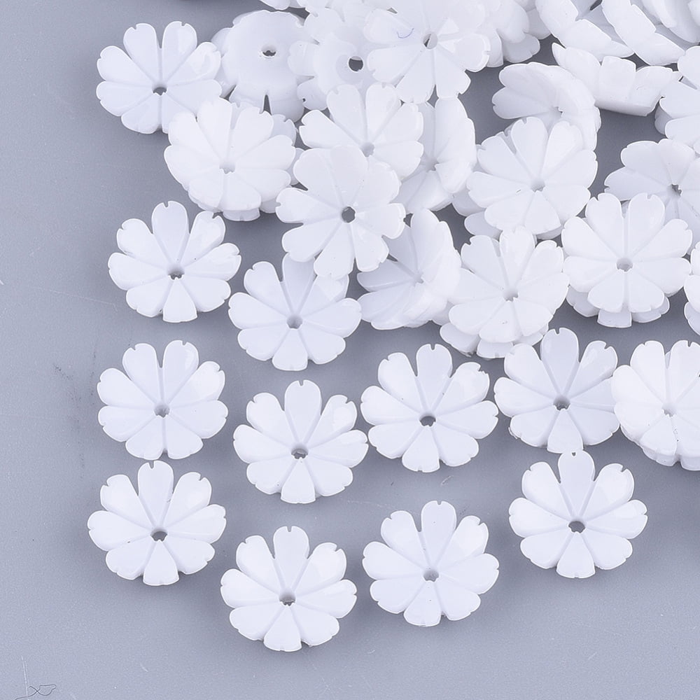 50pc Opaque Resin Bead Caps Multi-Petal Flower White 10x10x3mm Hole: 1.2mm