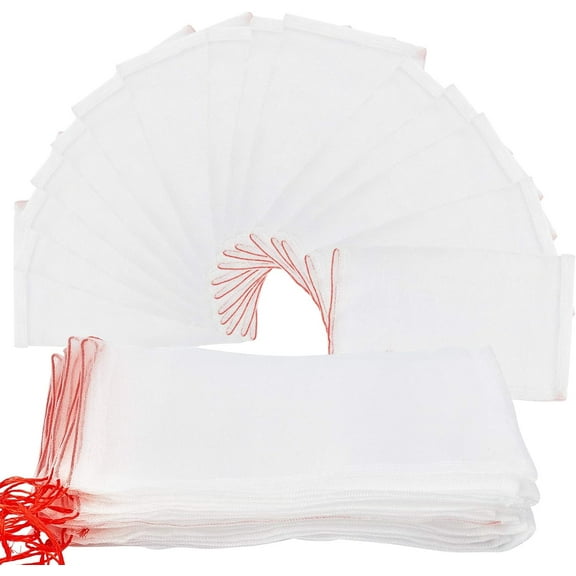 50pc Organic Nylon Packing Pouches Drawstring Bags for Insect Control and Seed Soaking White 26.5x15.5x0.07cm