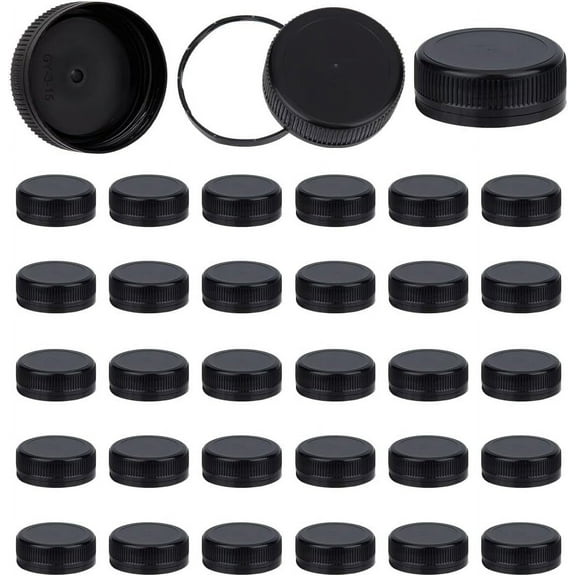 50pc Plastic Bottle Caps Screw-on Bottle Lids Column Black 40x15mm Inner Diameter: 37.5mm