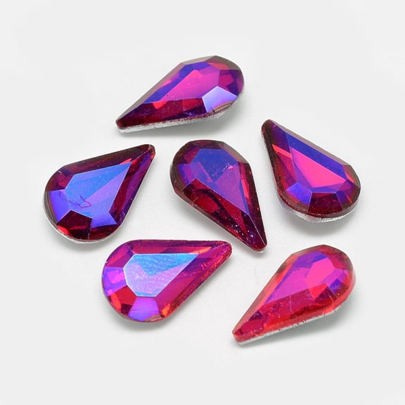 50pc Pointed Back Glass Rhinestone Cabochons Back Plated Faceted AB Color Plated teardrop Red 13x8x4mm