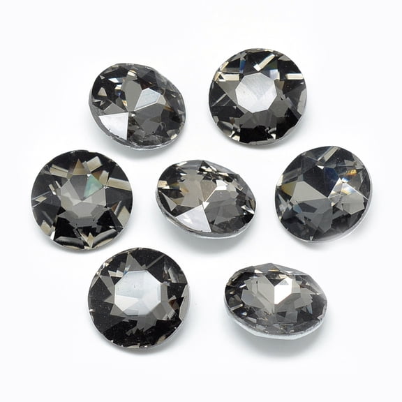 50pc Pointed Back Glass Rhinestone Cabochons Back Plated Faceted Flat Round Gray 8x3.5mm