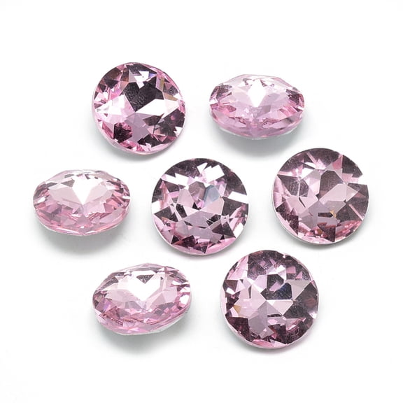 50pc Pointed Back Glass Rhinestone Cabochons Back Plated Faceted Flat Round Pearl Pink 10x4.5~5mm