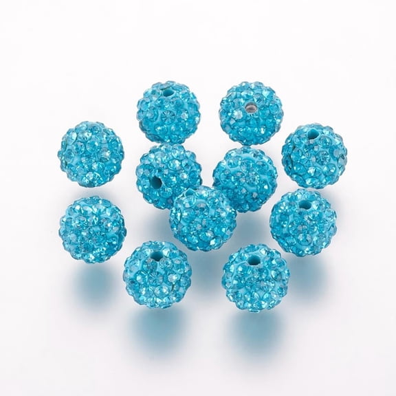 50pc Polymer Clay Rhinestone Beads Grade A Round Pave Disco Ball Beads Blue Zircon 8x7.5mm Hole: 1mm