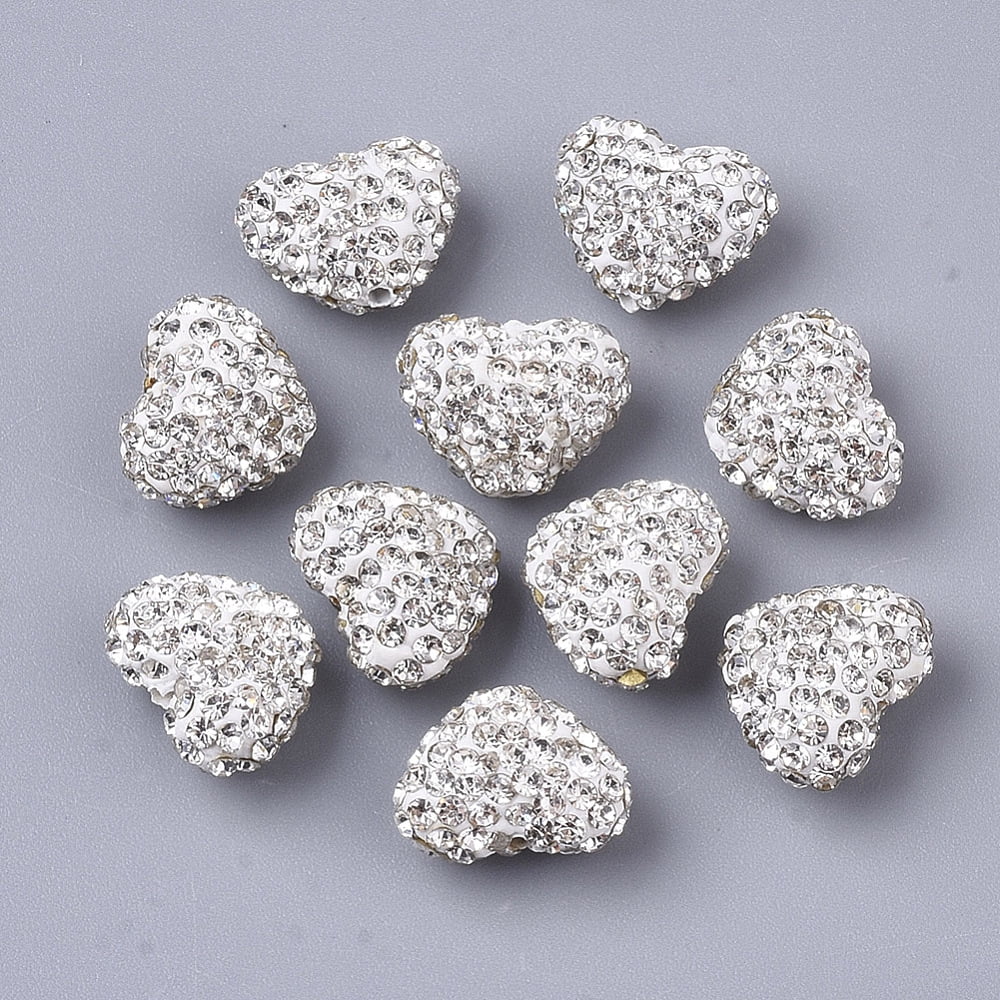 50pc Polymer Clay Rhinestone Beads Heart Crystal PP10(1.6~1.7) 7 Rows Rhinestone 10x12x6mm Hole: 1mm