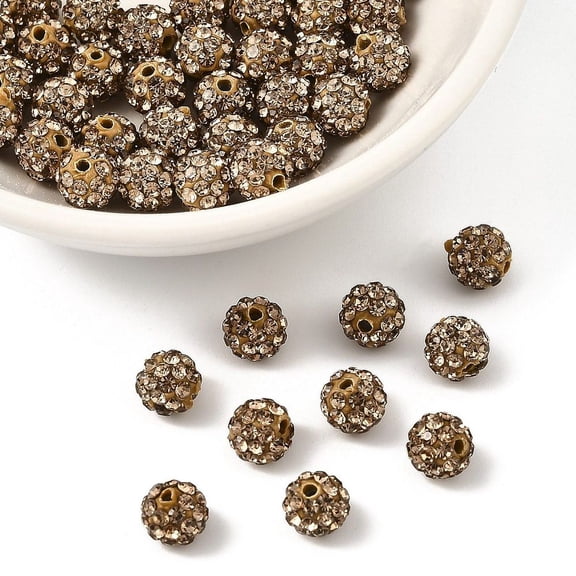 50pc Polymer Clay Rhinestone Beads Pave Disco Ball Beads Grade A Lt.Col.Topaz PP9(1.5.~1.6mm) 6mm Hole: 1.2mm