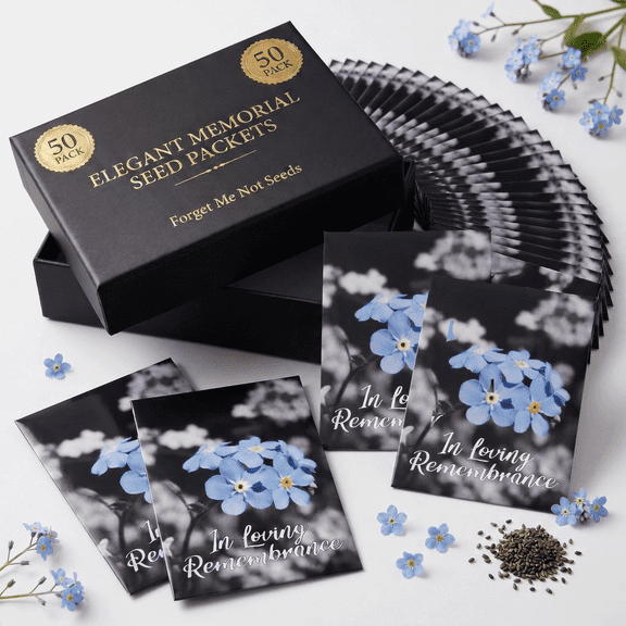 50pc Premium Forget Me Not Seed Packets: Funeral, Memorial, and Celebration of Life Favors