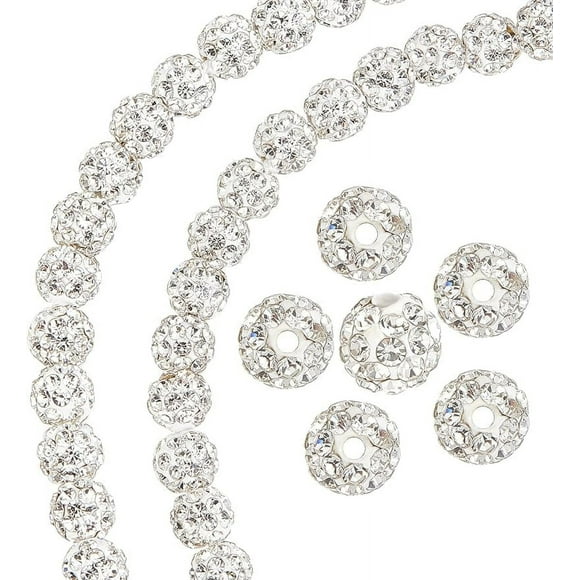 50pc Rhinestone Clay Beads 50 Pcs 6mm Pave Disco Ball Round Czech Crystal Polymer Charm Spacer Bead for Necklace Jewelry