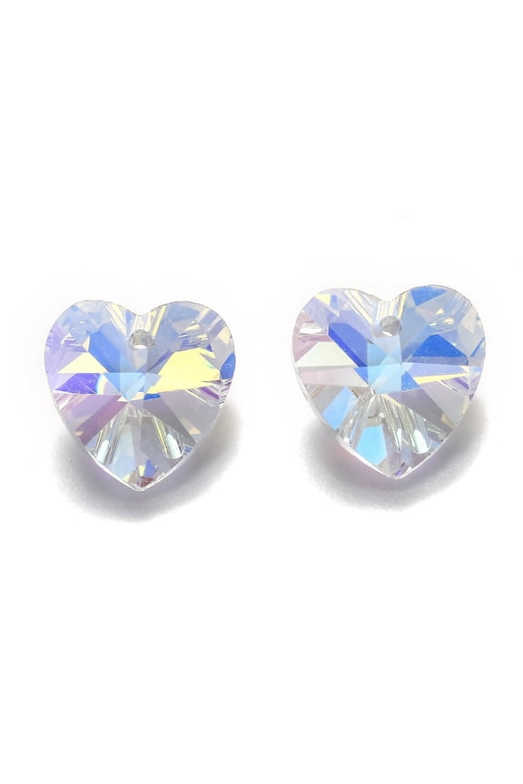 50pc Romantic Valentines Ideas Glass Charms Faceted Heart Pendants Clear 18x18x10mm Hole: 1mm