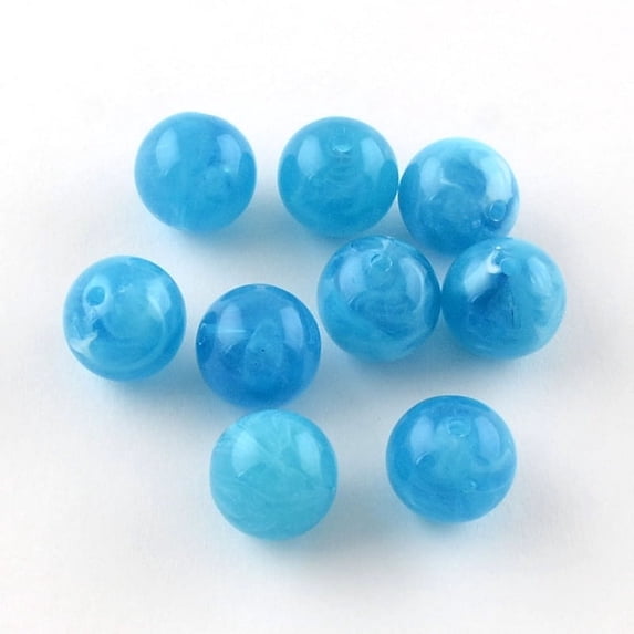 50pc Round Imitation Gemstone Acrylic Beads Deep Sky Blue 8mm Hole: 2mm for Jewelry Making