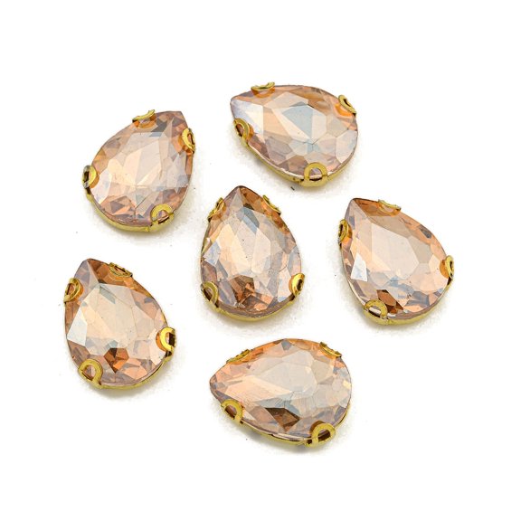 50pc Sew on Rhinestone Glass Rhinestone Settings Faceted Teardrop with Light Gold Brass Prong Lt.Col.Topaz 18x13x7mm Hole: 1.4mm