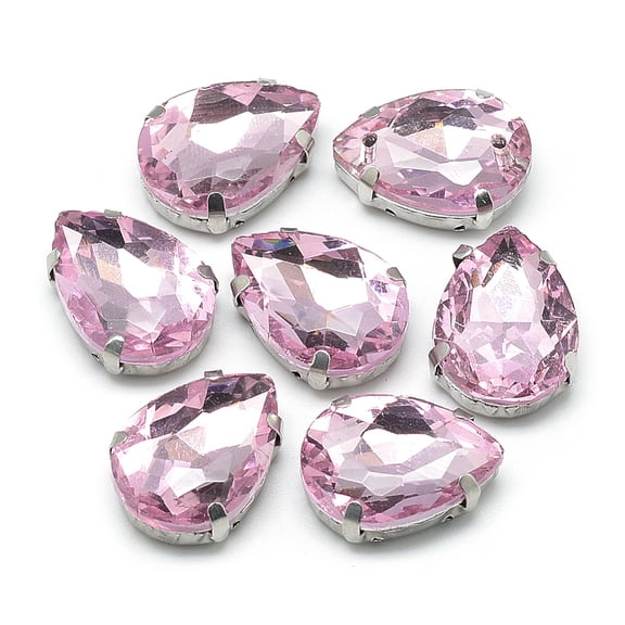50pc Sew on Rhinestone Multi-strand Links Glass Rhinestone Garments Accessories Faceted teardrop Pearl Pink 10x7x5mm Hole: 0.8~1mm