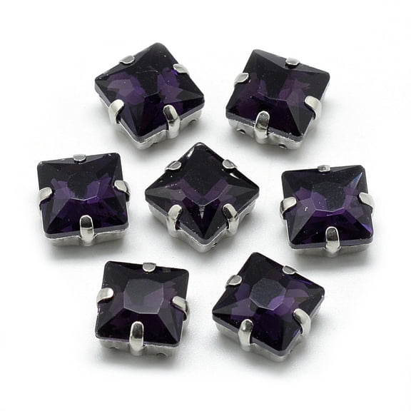50pc Sew on Rhinestone Multi-strand Links Glass Rhinestone Garments Accessories Square Platinum Purple 8x8x5.5mm Hole: 0.8~1mm
