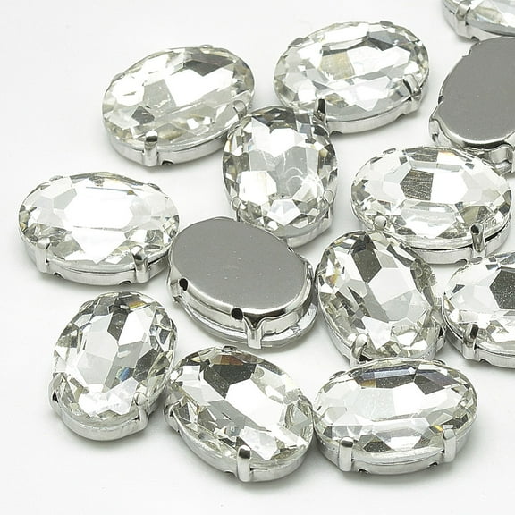 50pc Sew on Rhinestone Multi-strand Links Glass Rhinestone with Brass Prong Settings Garments Accessories Platinum 10x8x5mm Hole: 0.8mm