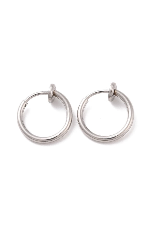 50pc Tarnish Resistant 304 Stainless Steel Retractable Clip-on Hoop Earrings Hypoallergenic Earrings For Non-pierced Ears with Spring Findings Stainless Steel Color 13x4.5mm Inner Diameter: 10mm