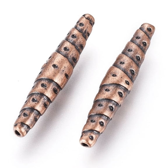 50pc Tibetan Style Alloy Beads Lead Free and Cadmium Free Tube Red Copper 25x5mm Hole: 1mm