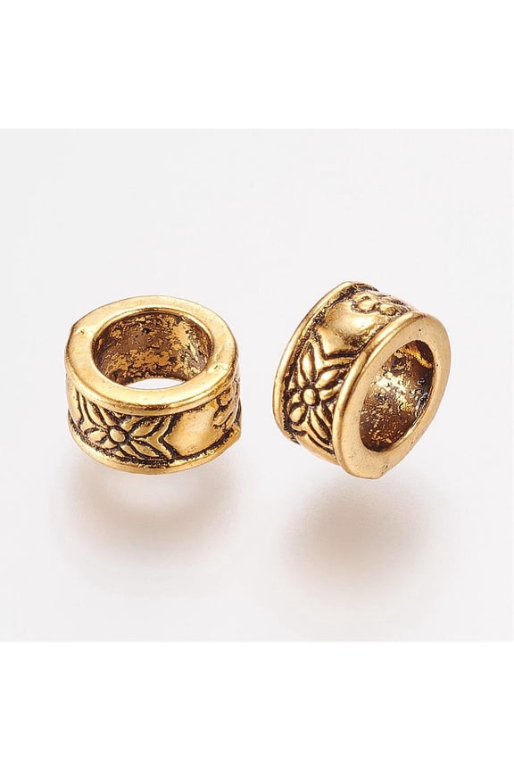 50pc Tibetan Style Alloy European Beads Ring Golden 8x4.5mm Hole: 5mm