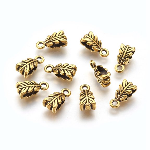 50pc Tibetan Style Alloy Pendant Bails Lead Free & Cadmium Free & Nickel Free Leaf Antique Golden 14mm long 6.5mm wide 4.5mm thick Hole: 2mm