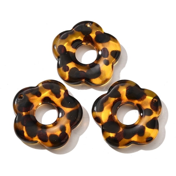 50pc Transparent Acrylic Pendants Leopard Print Pattern Flower 25.5x26x4.5mm Hole: 1.6mm