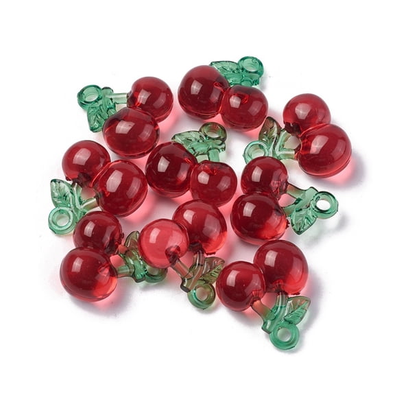 50pc Transparent Korea Acrylic Pendants Cherry Red 20.2x20x10mm Hole: 2.6mm Red