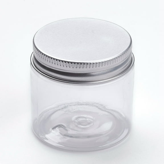 50pc Transparent Plastic Bead Containers with Aluminium Cover Column Platinum Clear 5x4.8cm Capacity: 60ml(2.02 fl. oz)