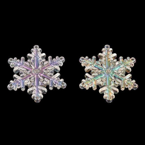 50pc UV Plating Rainbow Iridescent Acrylic Chandelier Component Links Snowflake Clear 54x47x9mm Hole: 2mm & 3.5mm