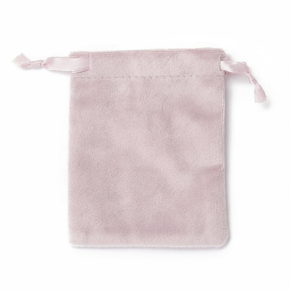 50pc Velvet Jewelry Drawstring Bags with Satin Ribbon Rectangle Misty Rose 10x8x0.3cm