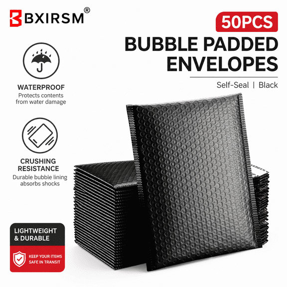 50pc Waterproof Bubble Mailers,Self-Seal Padded Shipping Bags,Tear Resistant Poly Envelopes with Cushioning for Clothes Books Small Business