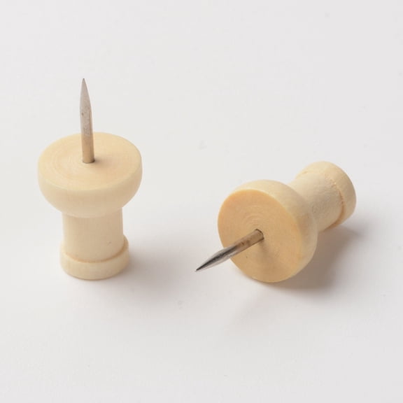 50pc Wooden Map Pins Drawing Push Pins I-shaped Head Thumbtack with Stainless Steel Pin BurlyWood 22.5x10mm Pin: 1mm
