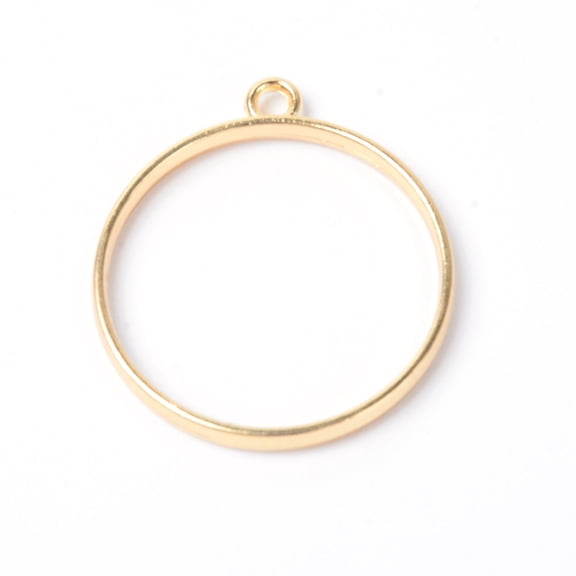 50pc Zinc Alloy Open Back Bezel Pendants for DIY UV Resin Epoxy Resin Pressed Flower Jewelry Round Ring Light Gold 33.5x30x3mm Hole: 2mm Inner Diameter: 27mm Material Zinc Alloy